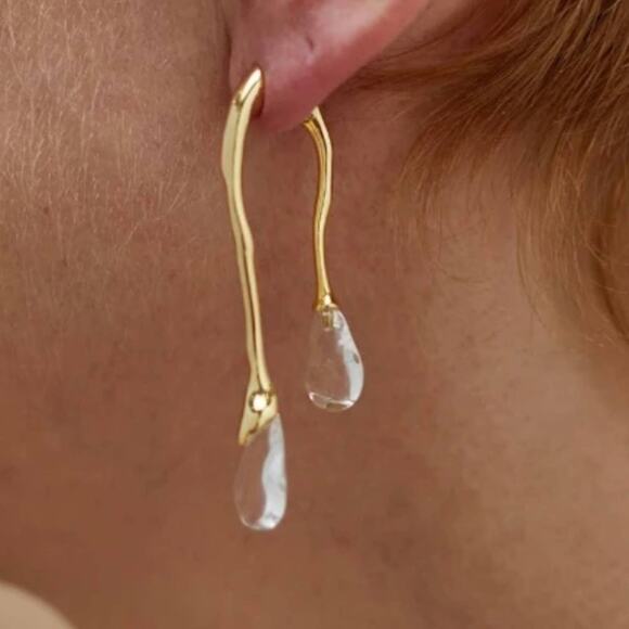 NEW Earrings Unique Front Back Double Drop Lucite Gold Tone Fashion Jewelry JU17 - Picture 2 of 6